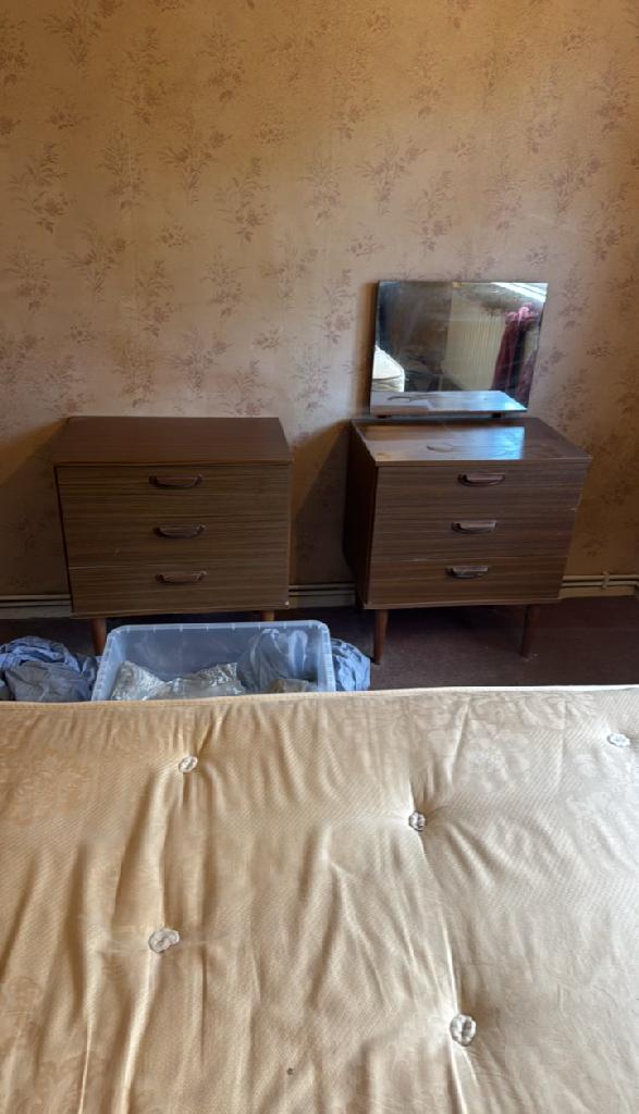 Bedroom clutter around drawers and bed in Wembley Park before household furniture clearance